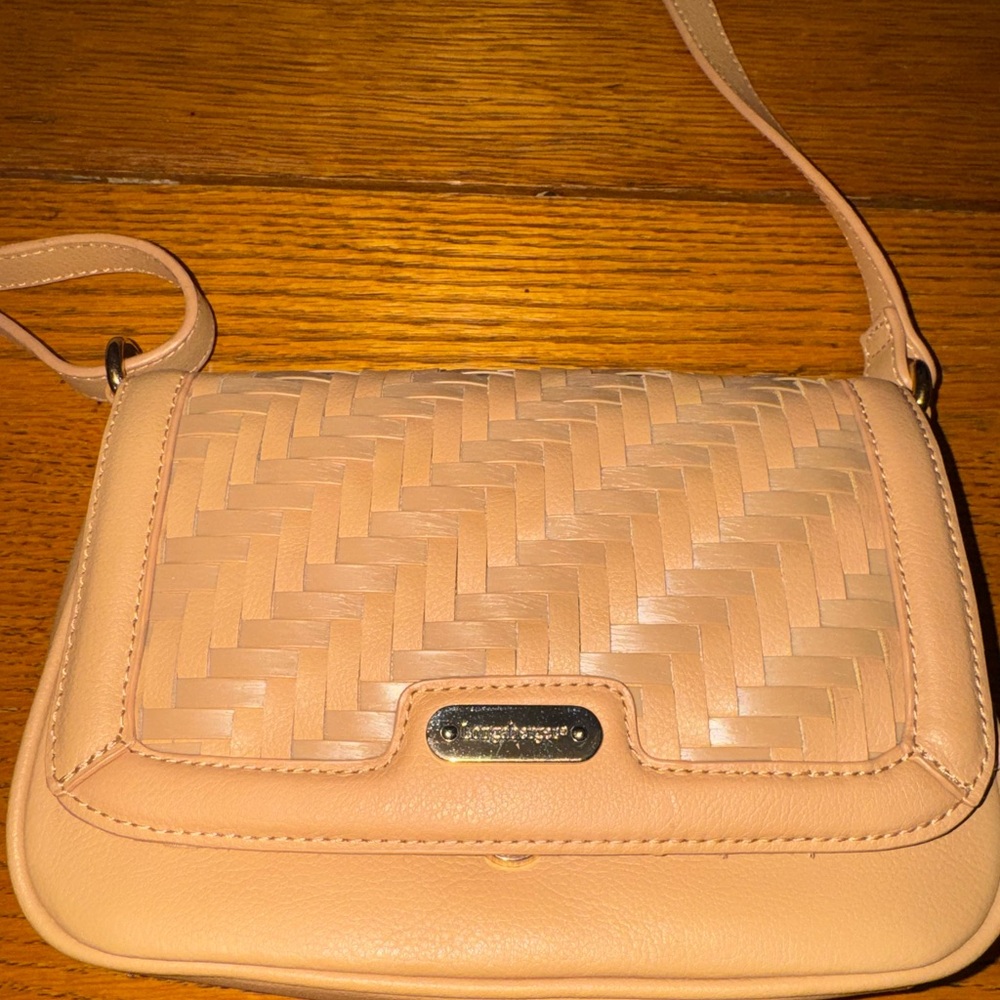 Longaberger Stairstep Weave Tan Leather Crossbody Bag